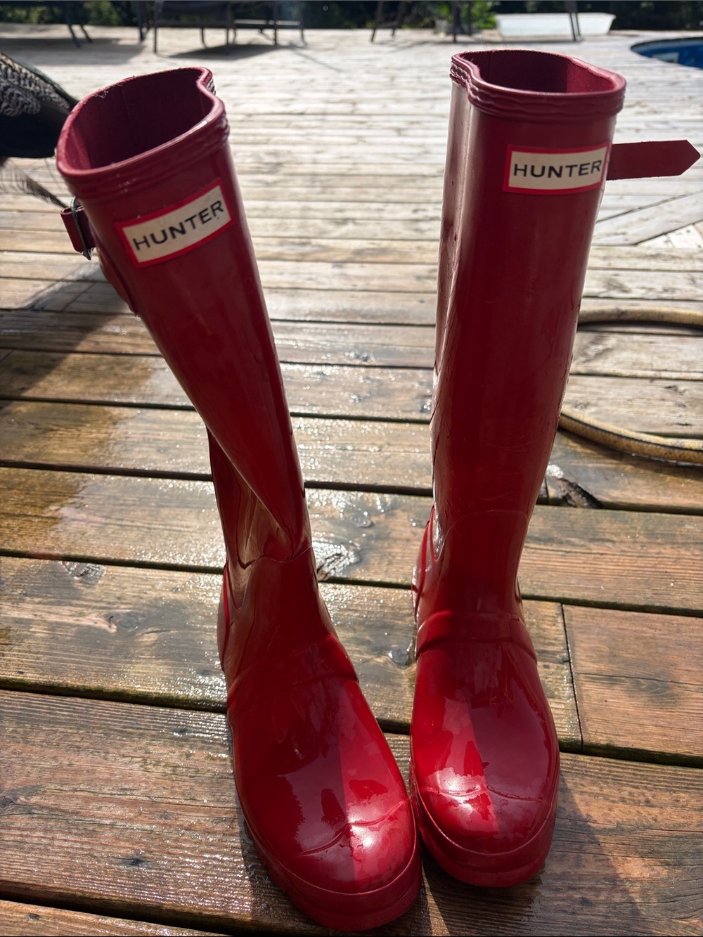 Hunter Women's Glossy Red Knee-High Rain Boots